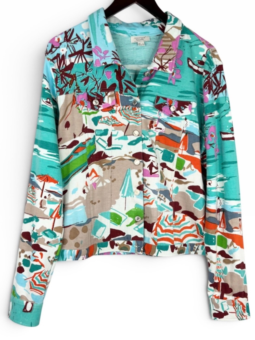 Orientique Naturally Australian Artistic Beach Scene Ornate Button up Jacket M